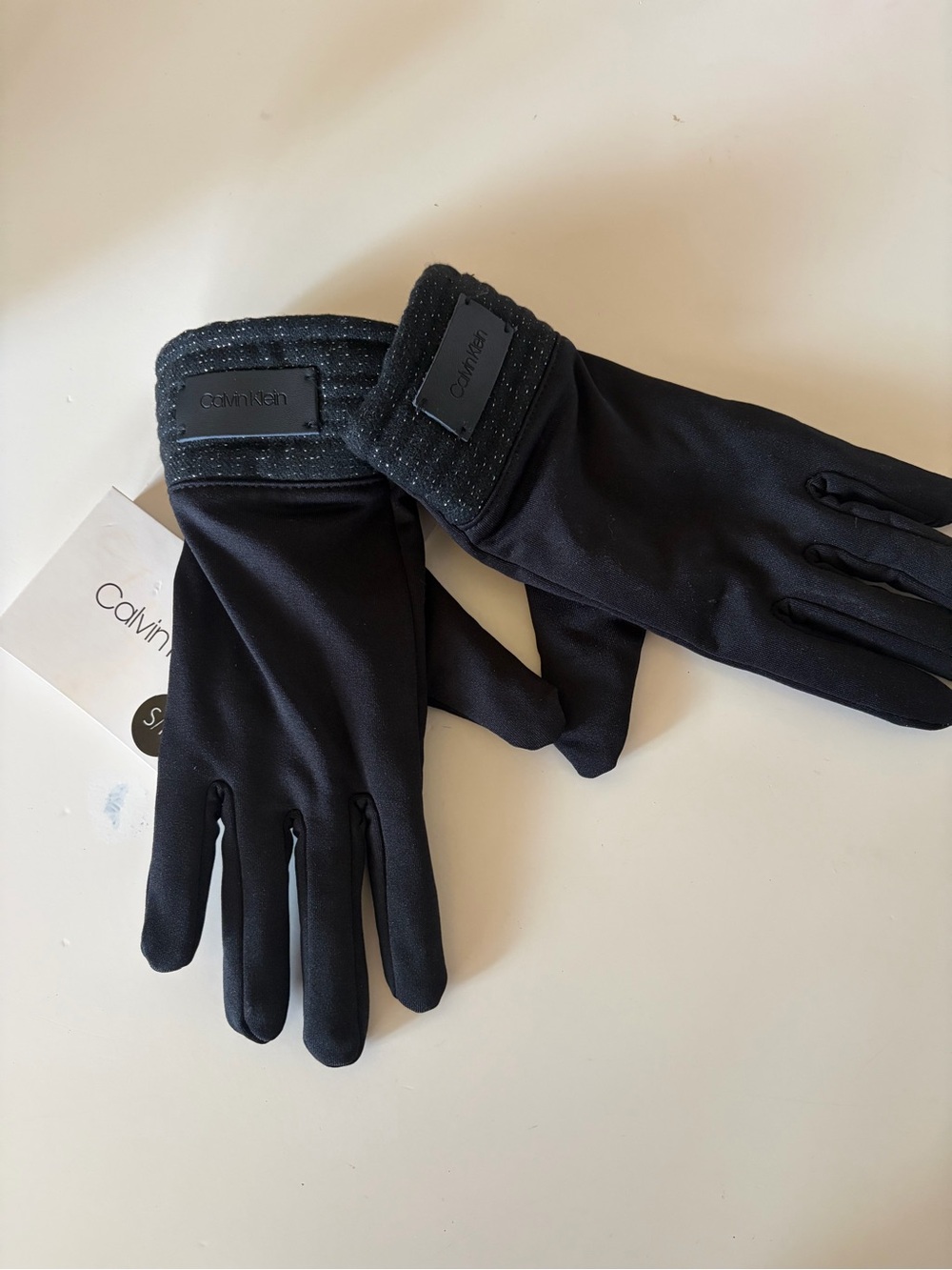 Calvin Klein Black Men's Stretch Tech Gloves with Branded Cuff
